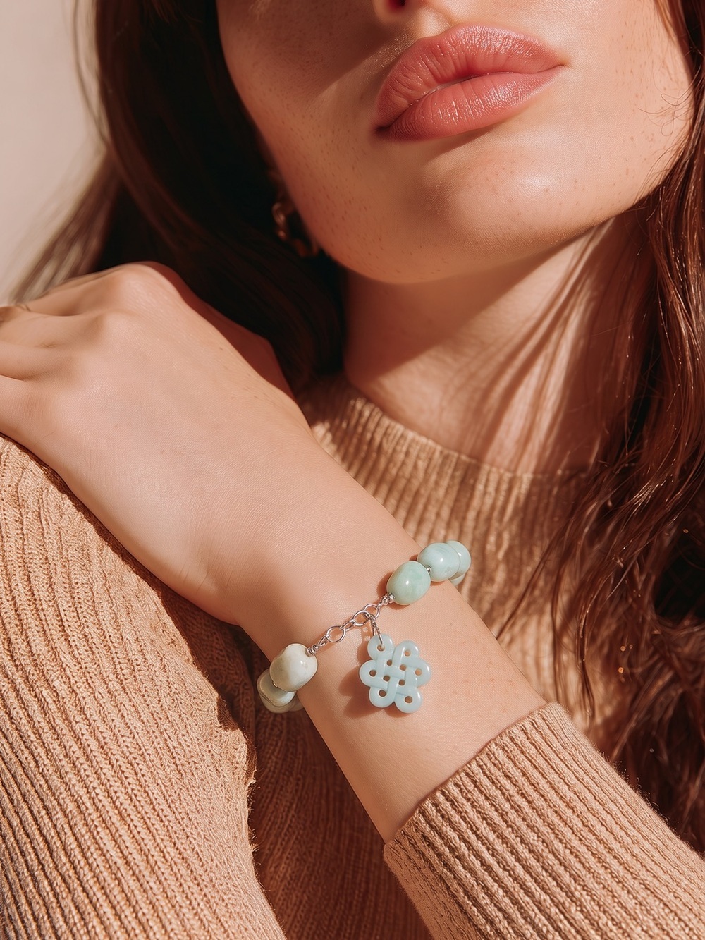 Women’s Light Aqua Beaded asian inspired Charm Bracelet☑️